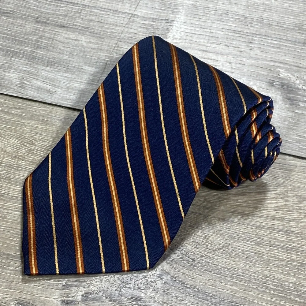 Brooks Brothers Tie Mens One Size Blue Navy Orange Striped Woven Classic Necktie